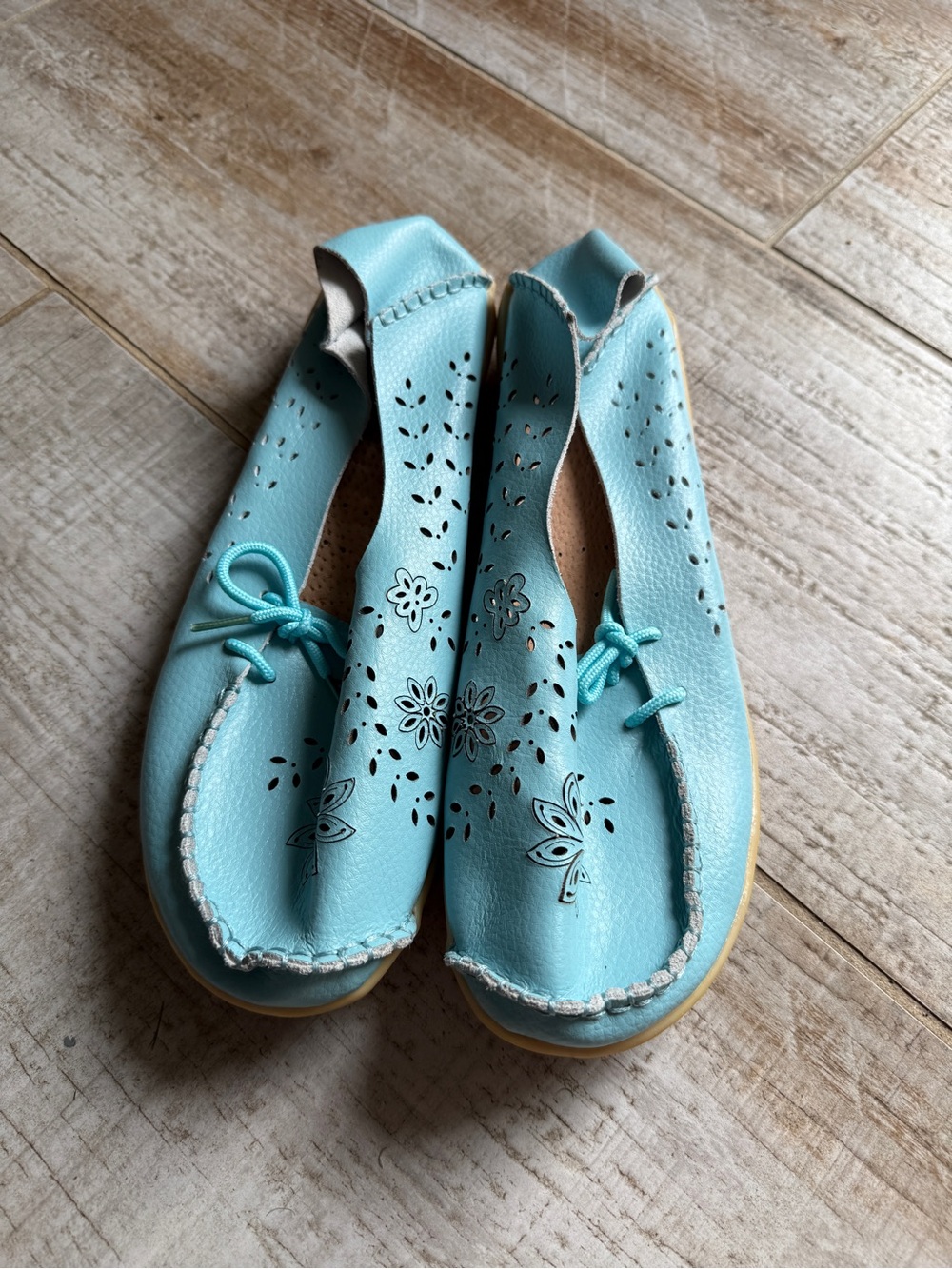 Turquoise Leather Moccasin Inspired Slip-On Flats